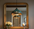 Hand-Hammered Copper Lotus Pendant Light: Blue Patina, Moroccan Lighting