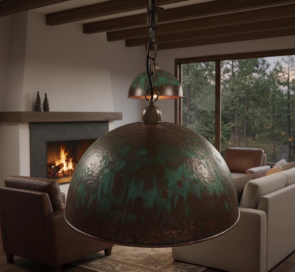 Handmade Dome Pendant Light: Rustic Farmhouse Kitchen Lighting
