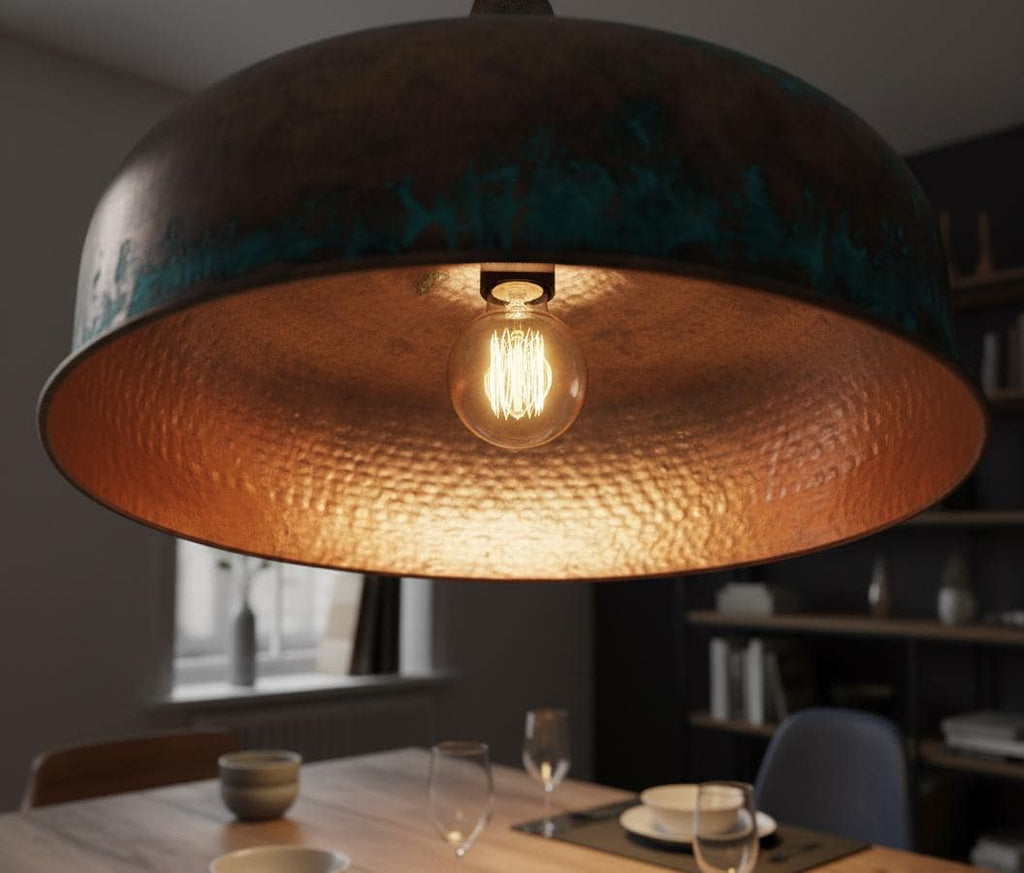 Handmade Bleu and Copper Dome Pendant Light: Rustic Farmhouse Kitchen Lighting