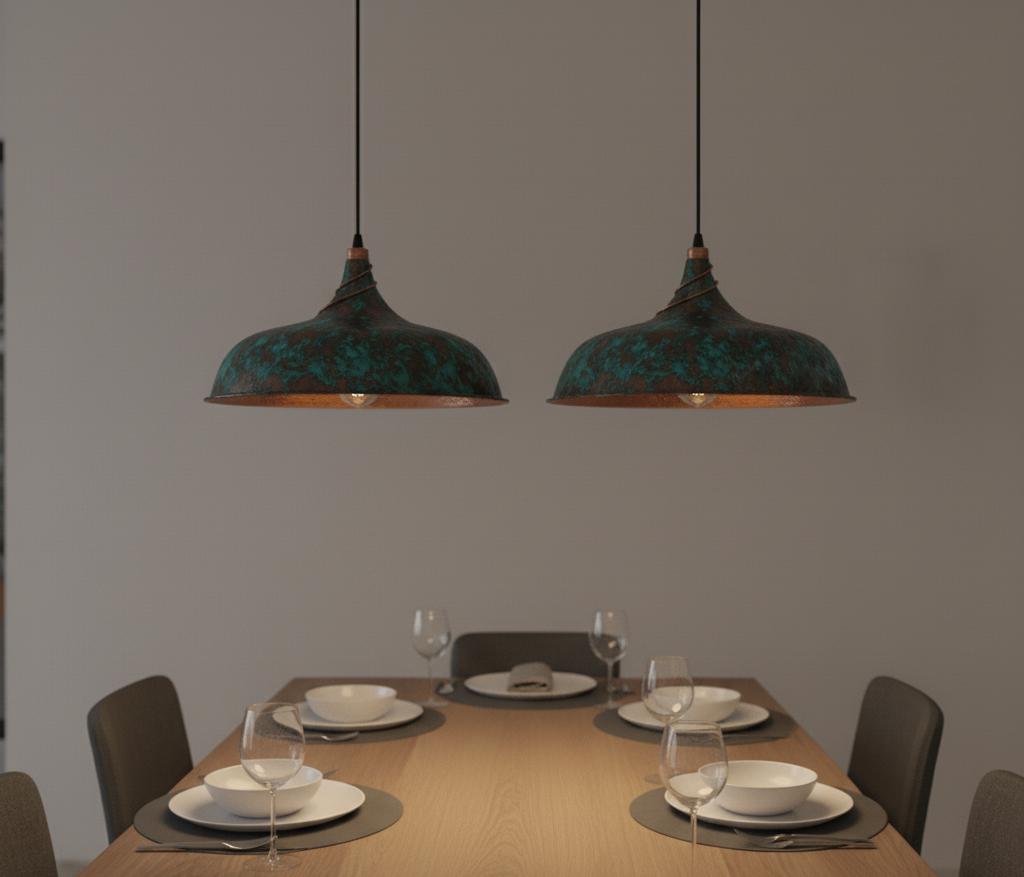 Hammered bleu Dome Pendant, Polished Copper Light, Industrial Farmhouse Lamp