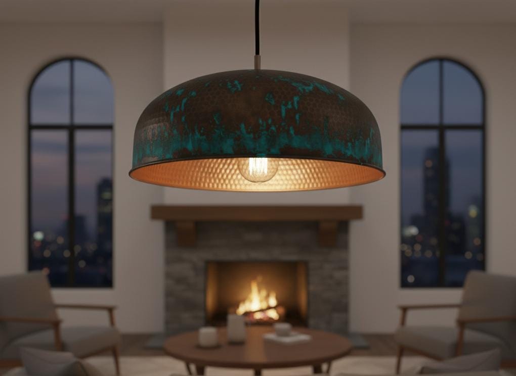 Handmade Bleu and Copper Dome Pendant Light: Kitchen Lighting