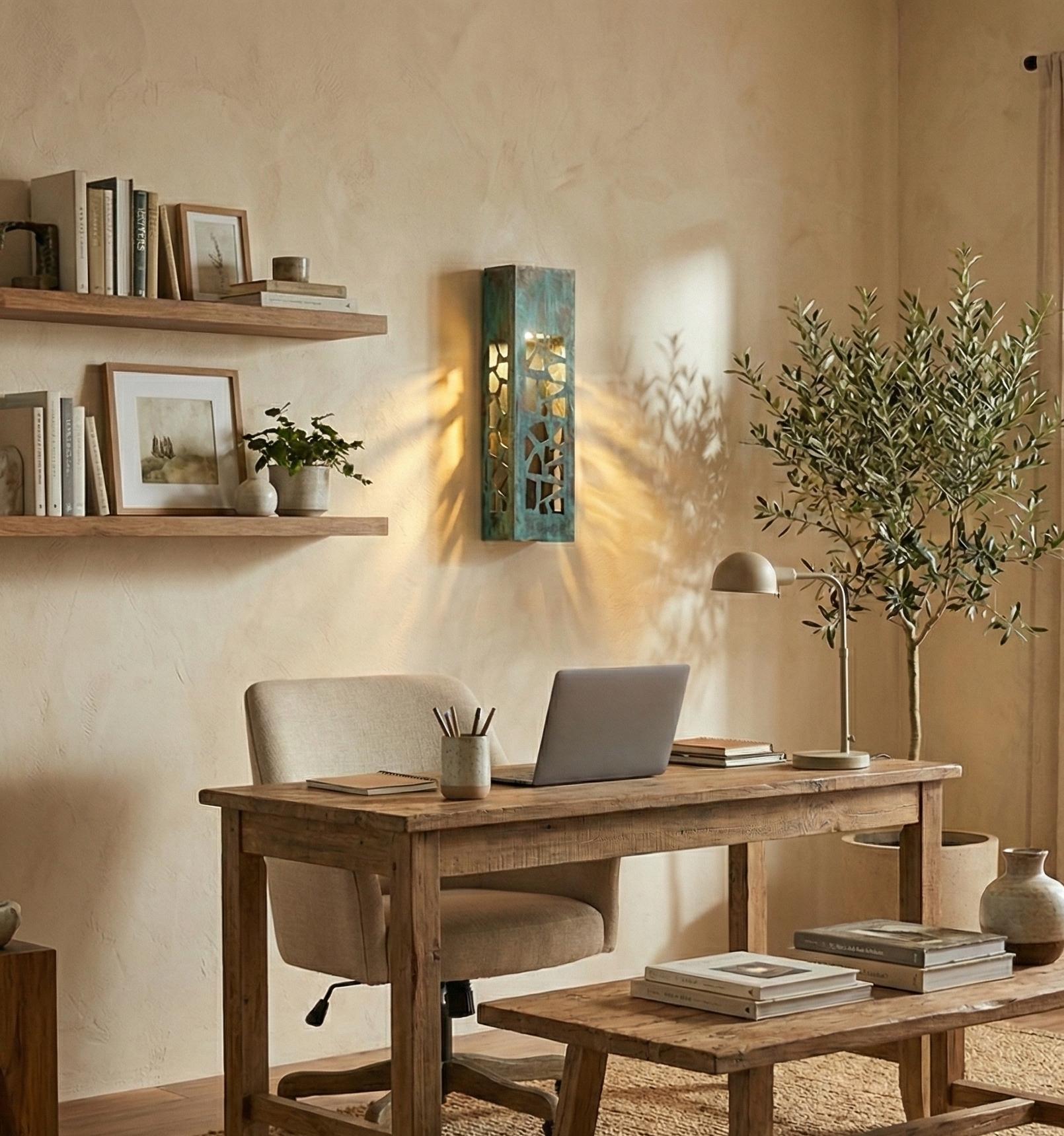 Oxidized Outdoor Copper Wall Sconce, Handmade Patina Wall Light for Exterior Décor