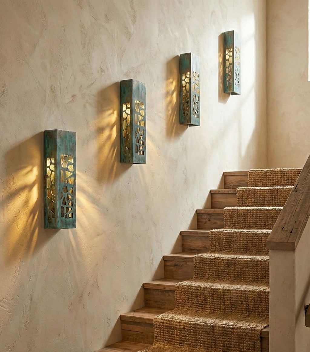 Oxidized Outdoor Copper Wall Sconce, Handmade Patina Wall Light for Exterior Décor
