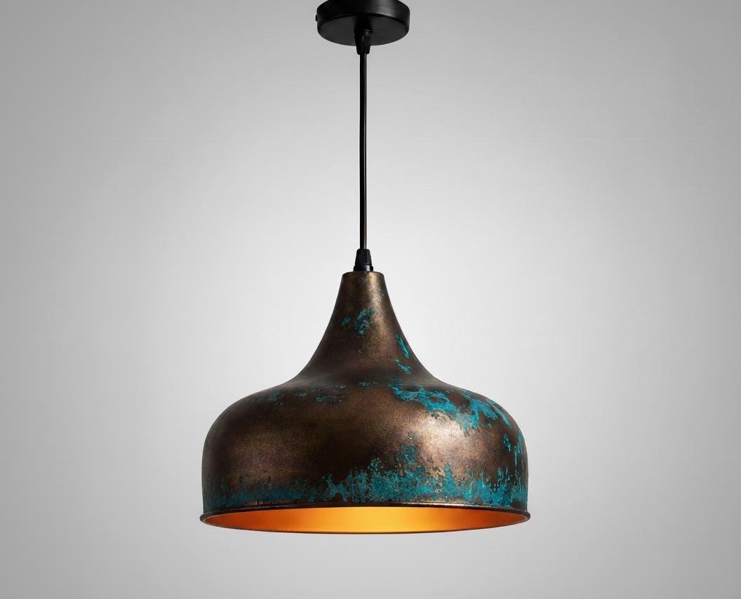 Handmade Bleu and Copper Dome Pendant Light: Rustic Farmhouse Kitchen Lighting