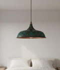 Hammered bleu Dome Pendant, Polished Copper Light, Industrial Farmhouse Lamp