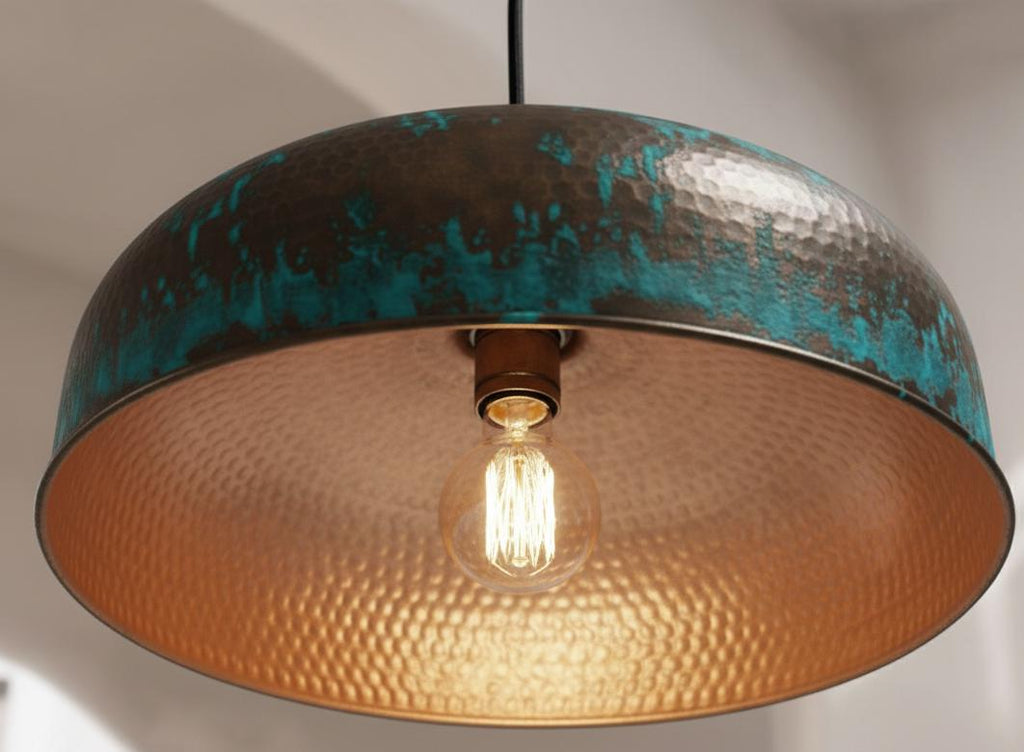 Handmade Bleu and Copper Dome Pendant Light: Kitchen Lighting