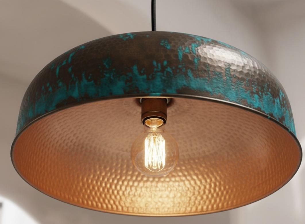 Handmade Bleu and Copper Dome Pendant Light: Kitchen Lighting