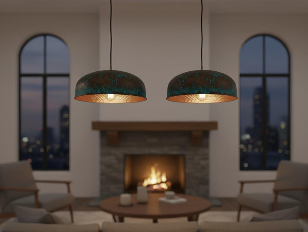 Handmade Bleu and Copper Dome Pendant Light: Kitchen Lighting