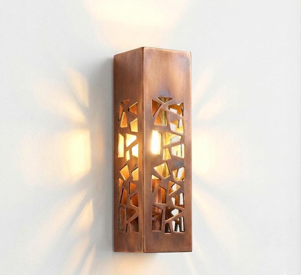 Oxidized Outdoor Copper Wall Sconce, Handmade Patina Wall Light for Exterior Décor