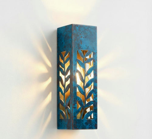 2 Handmade Oxidized Copper Wall Sconce Set, Bleu Patina Exterior Light