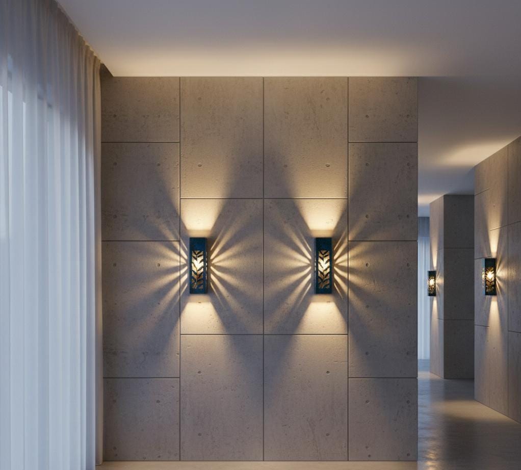 2 Handmade Oxidized Copper Wall Sconce Set, Bleu Patina Exterior Light