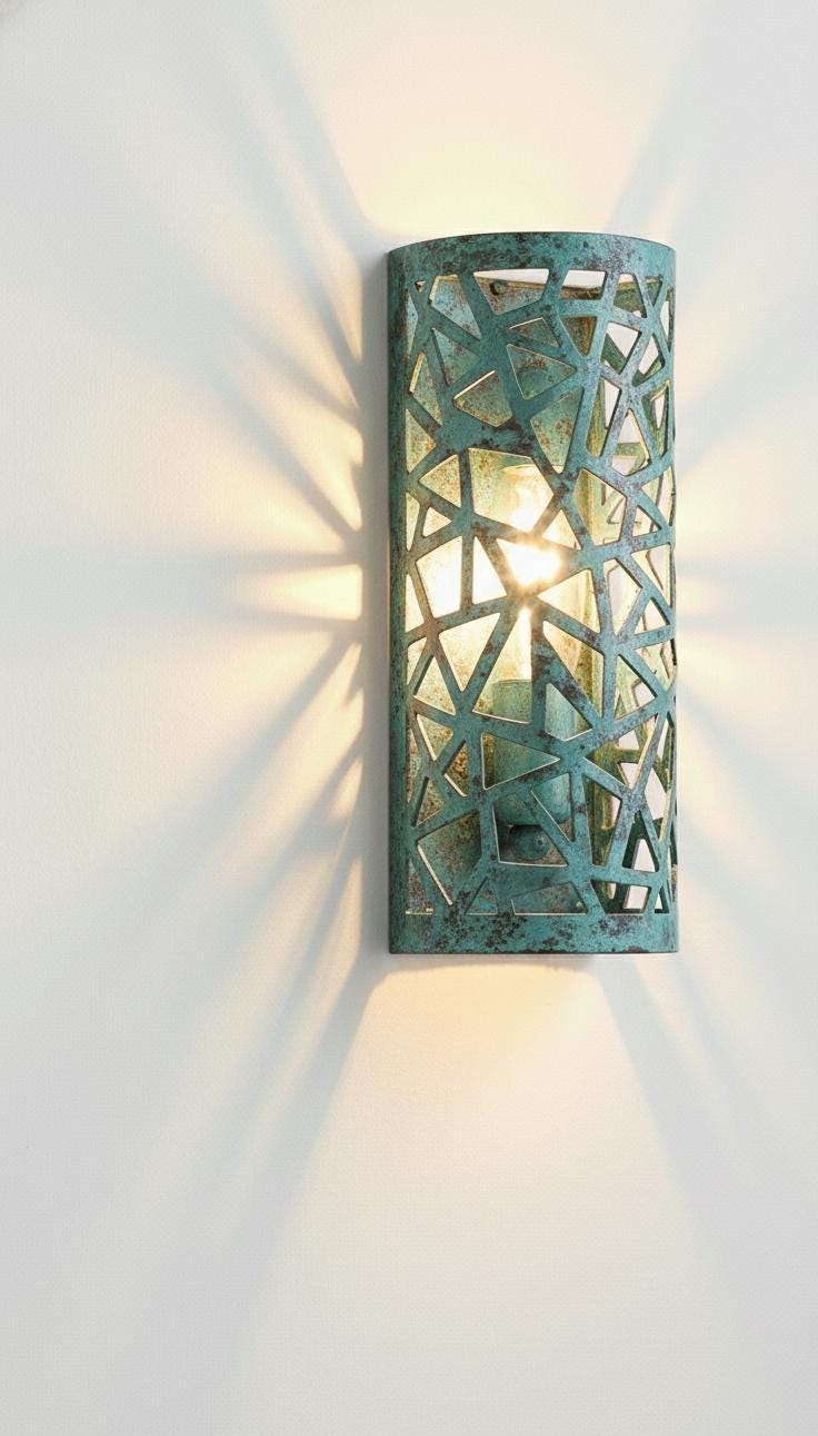 Set of 2 oxidized Copper Wall Sconce Set, Green Patina Exterior Lighting