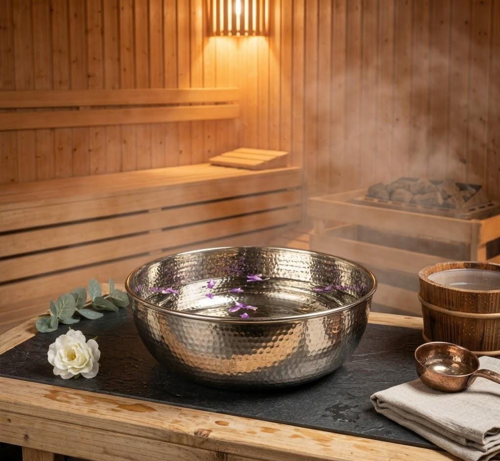 Silver Pedicure Bath Bowl | Foot Soak Relaxation Tub, Solid Copper Basin