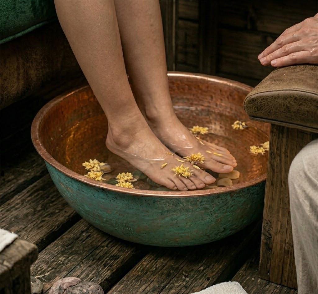 Verdigris Copper Pedicure Bath Bowl | Foot Soak Relaxation Tub, Solid Copper Basin