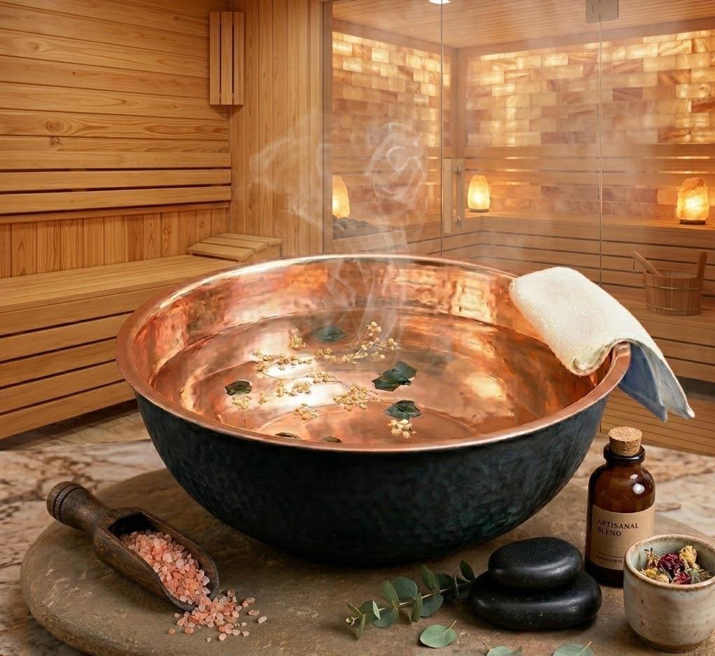 Black Copper Pedicure Bath Bowl | Foot Soak Relaxation Tub, Solid Copper Basin