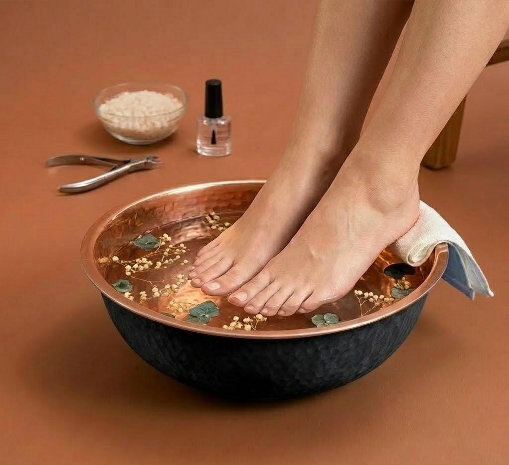 Black Copper Pedicure Bath Bowl | Foot Soak Relaxation Tub, Solid Copper Basin