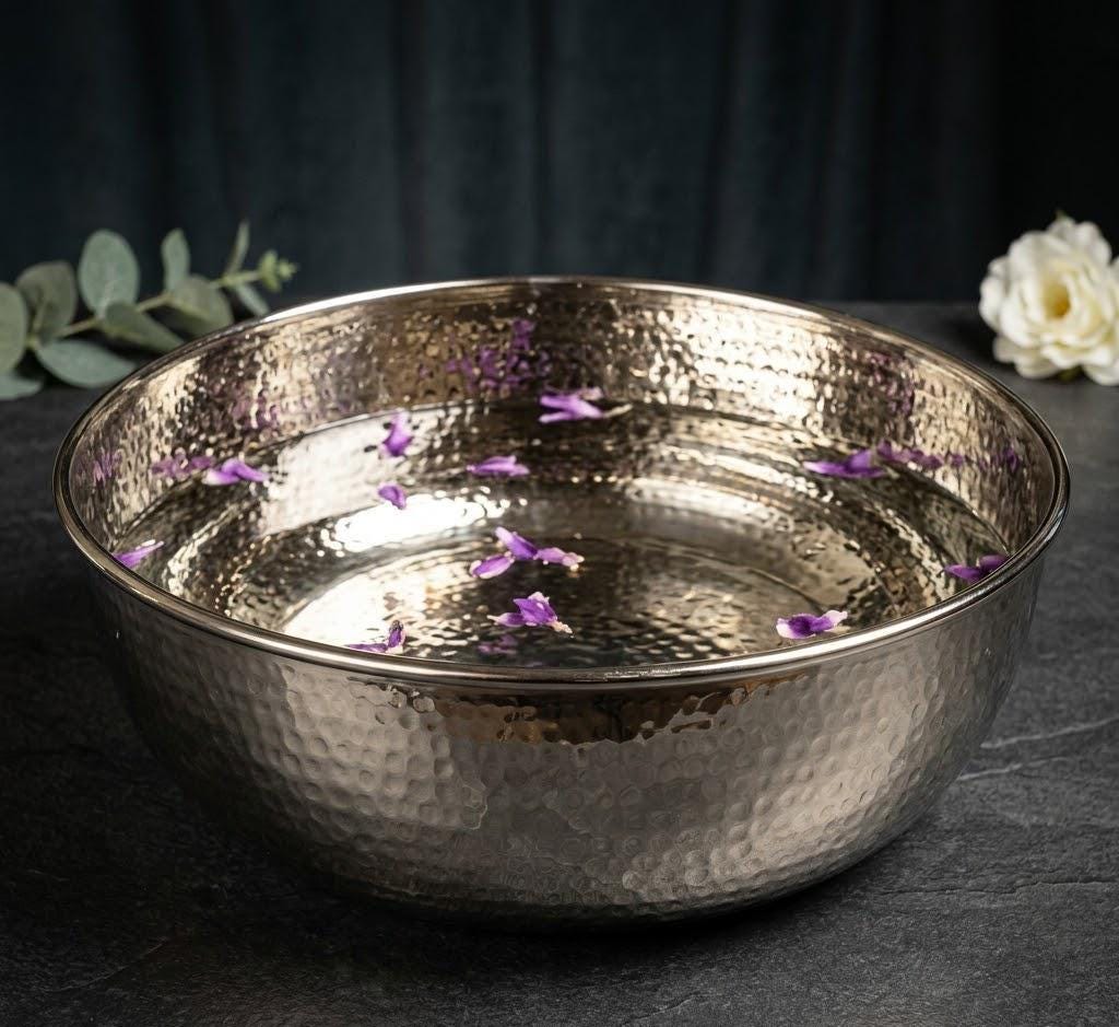 Silver Pedicure Bath Bowl | Foot Soak Relaxation Tub, Solid Copper Basin