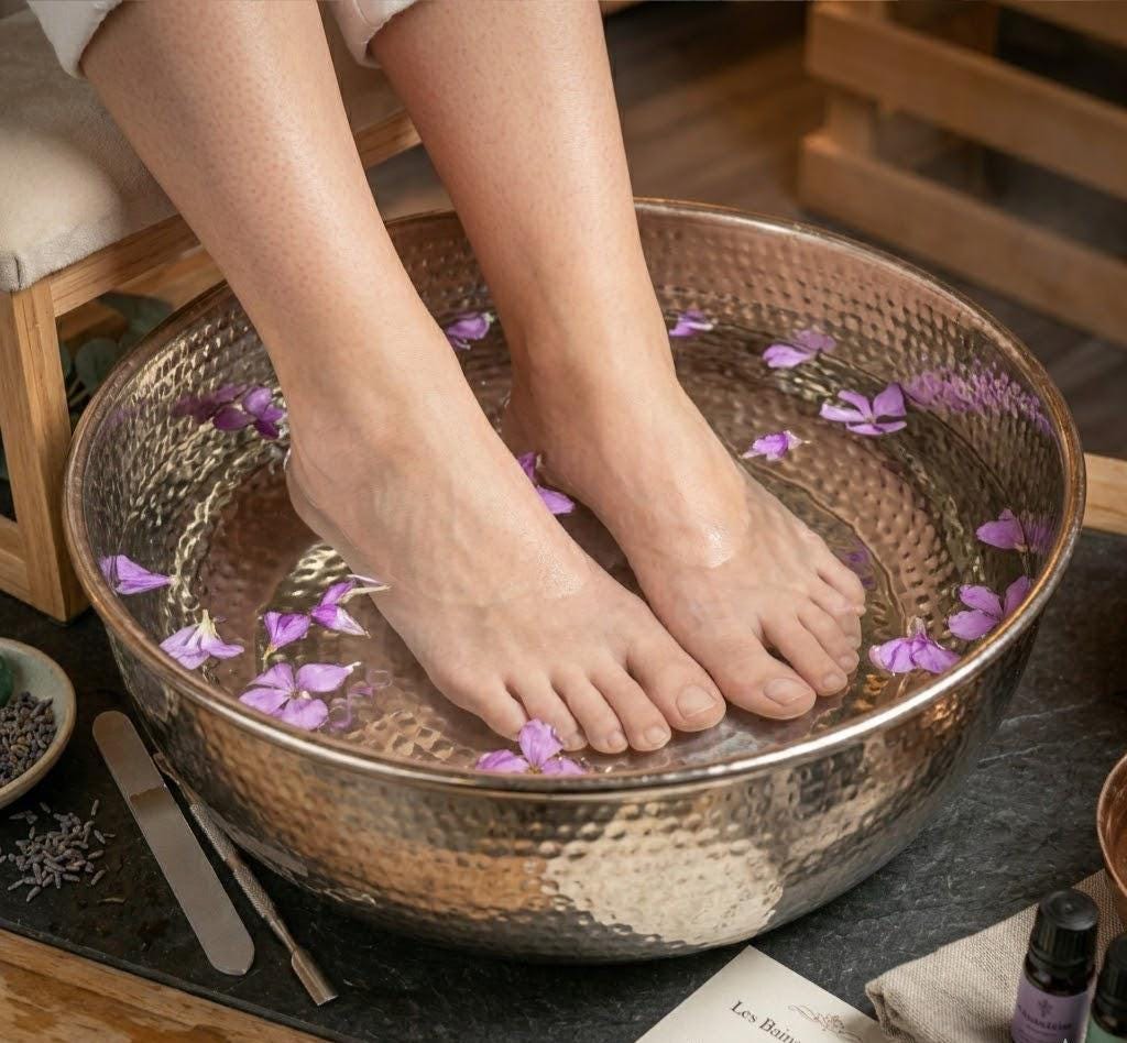 Silver Pedicure Bath Bowl | Foot Soak Relaxation Tub, Solid Copper Basin