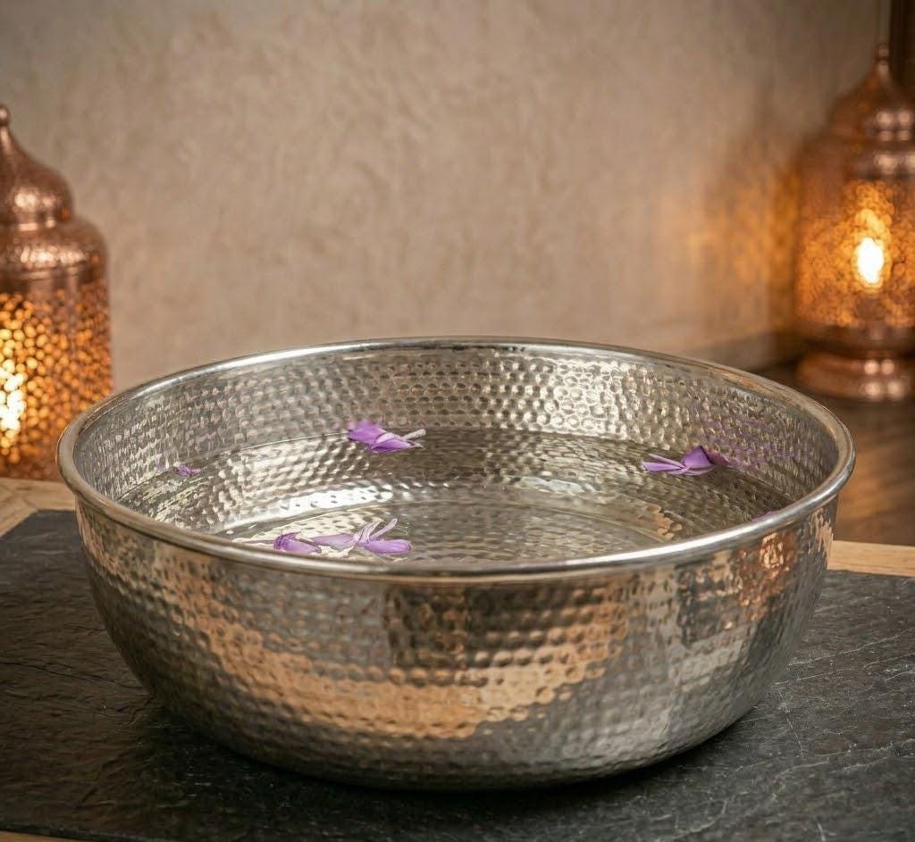Silver Pedicure Bath Bowl | Foot Soak Relaxation Tub, Solid Copper Basin