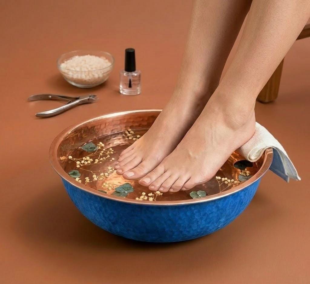 blue patina Copper Pedicure Bath Bowl | Foot Soak Relaxation Tub, Solid Copper Basin