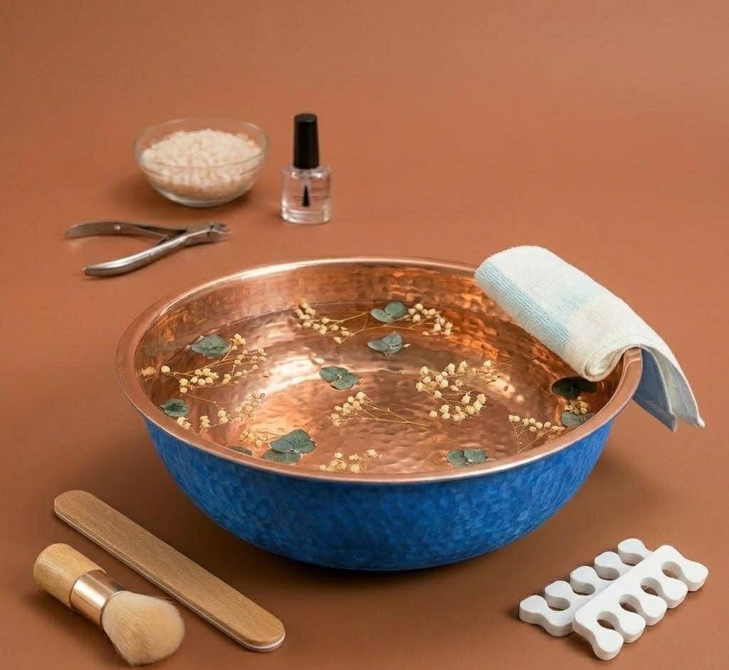 blue patina Copper Pedicure Bath Bowl | Foot Soak Relaxation Tub, Solid Copper Basin