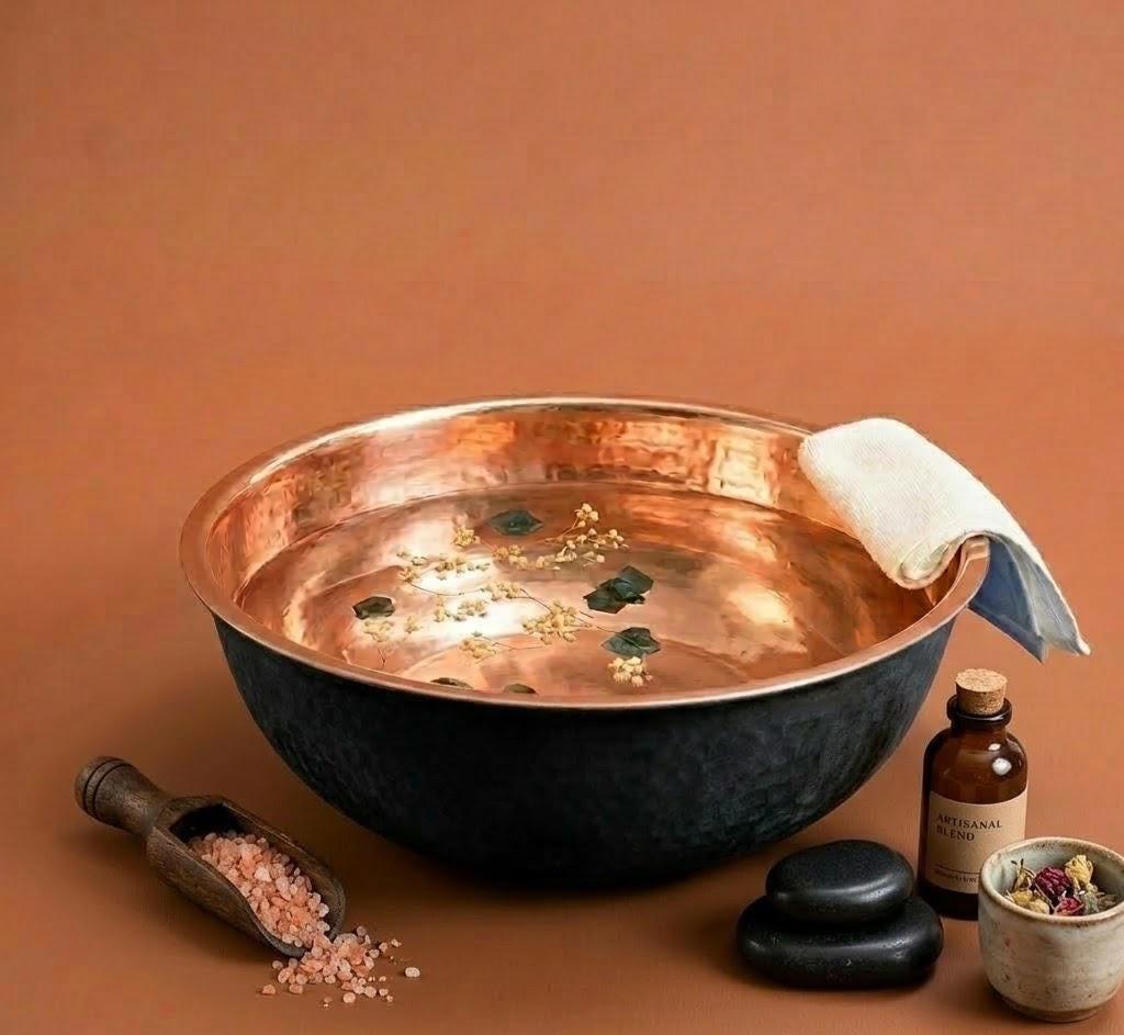 Black Copper Pedicure Bath Bowl | Foot Soak Relaxation Tub, Solid Copper Basin