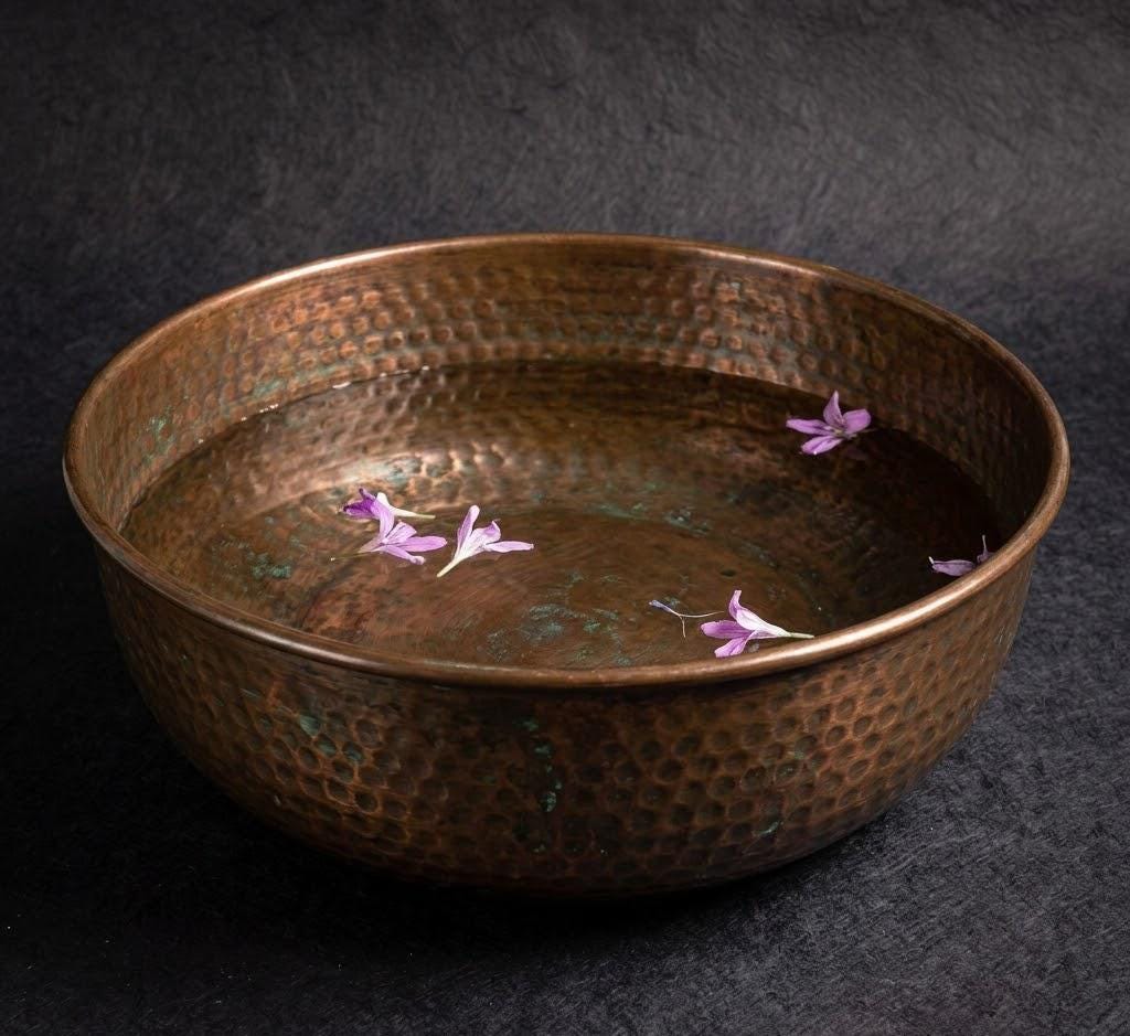 Hammered Copper Spa Pedicure Bath Bowl | Foot Massage Relaxation Tub