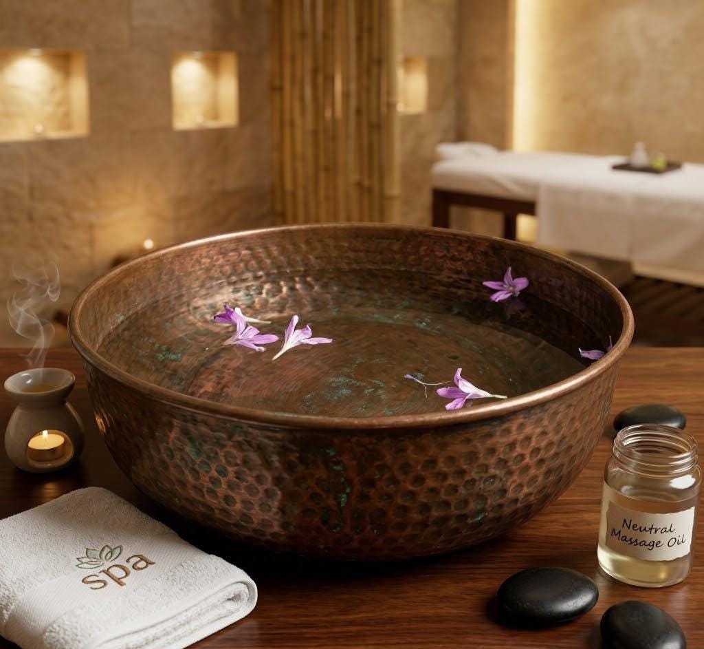 Hammered Copper Spa Pedicure Bath Bowl | Foot Massage Relaxation Tub