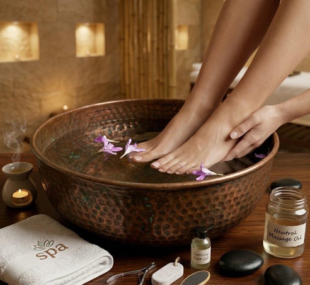 Hammered Copper Spa Pedicure Bath Bowl | Foot Massage Relaxation Tub